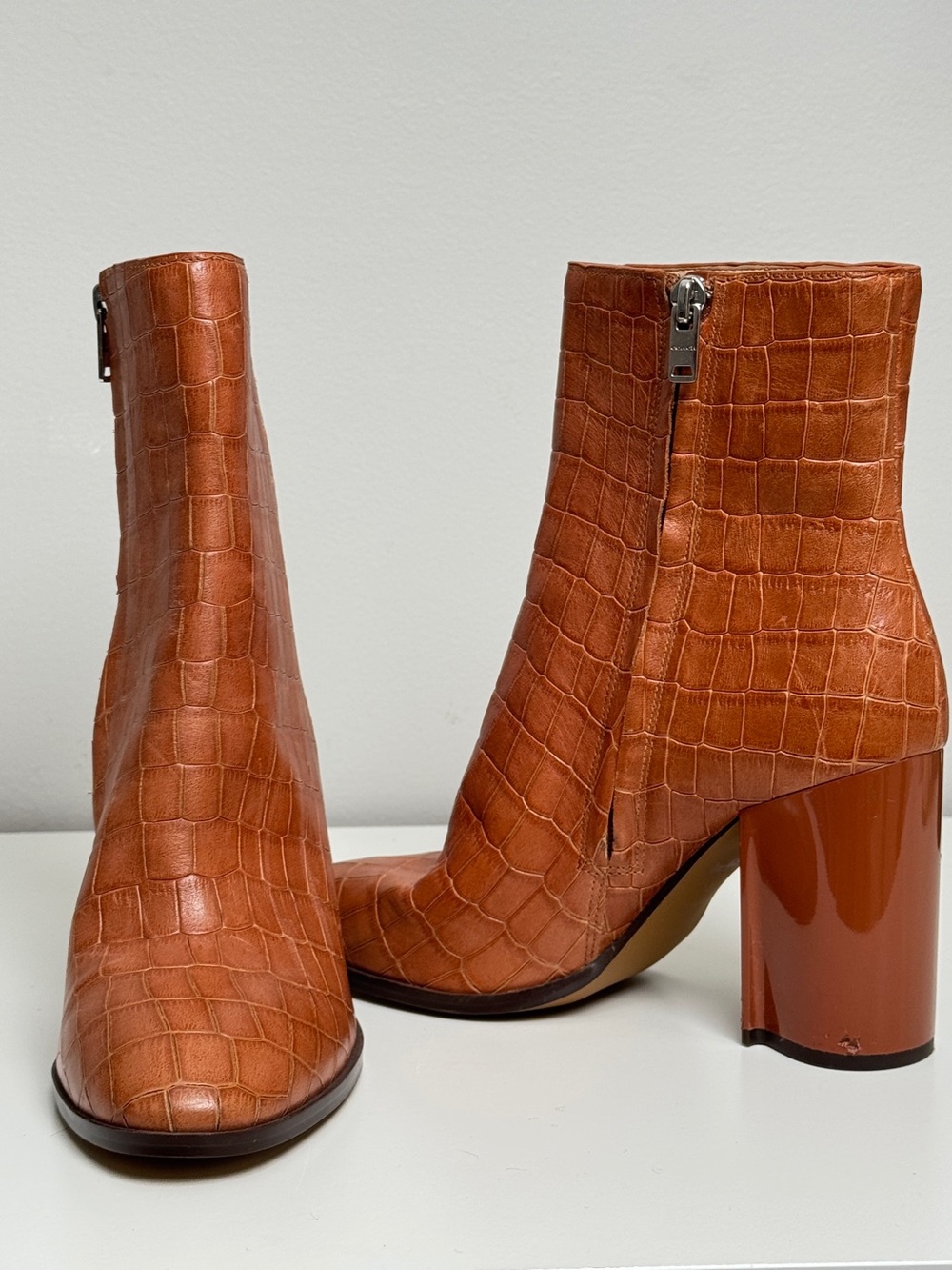COACH Brielle G5475 Croc Embossed Leather Booties Cognac Brown 7.5B